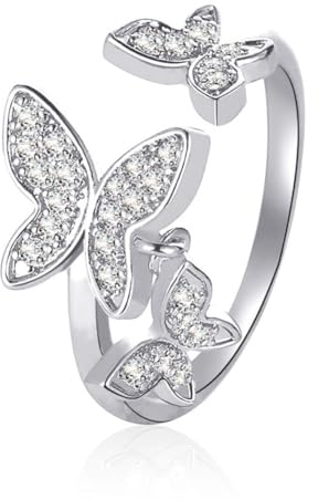 CYZJPRVN Ring Schmetterling Silber 925 Adjustable Ring Women Ringe Verstellbare Ringe Silber Für Mädchen, Geschenk Zum Jahrestag