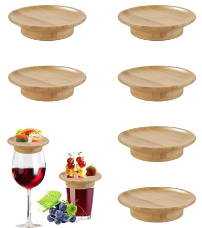 Gfamous 6 Pièces Décoration de Planche de Charcuterie pour Verre À Vin,Dessus de Verre à Vin en Bambou,Wine Glass Topper, Dessus de Verre à Vin en Bois,pour Apéritifs Desserts Restaurants et bars