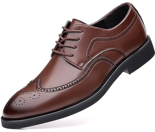 KYOESCAI Anzugschuhe Herren Schwarz Lederschuhe Klassischer Business Derby Oxford Brogue Hochzeit Schuhe,Braun,45 EU