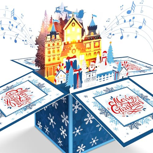 FITMITE Weihnachtskarten, Musik und Lichter, Pop-up-3D-Weihnachtskarte, Weihnachtsgeschenke für Frauen, Männer, Kinder, Mama, Papa, Weihnachtsgrußkarte mit Umschlägen