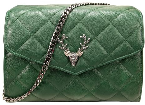 Alpenflüstern Trachtentasche Clutch Strasshirsch - Damen Handtasche, Schultertasche fürs Dirndl, Tasche zur Tracht, Dirndltasche mit Metallelemente (grün) DTA100