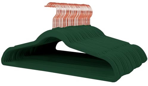 Stormix 36er-Pack Kleiderbügel aus Samt, 17,3 x 8,9 Zoll Kleiderbügel, rutschfeste Kleiderbügel mit Schulterkerben für Erwachsene Dunkelgrün (Rosengold-Haken)