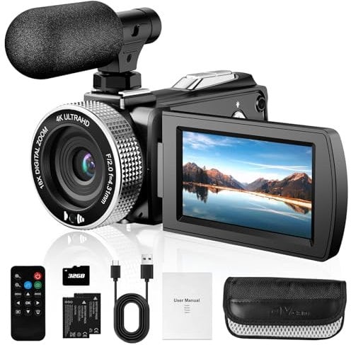 Vmotal Videocamera digitale 4K, 48MP Foto/4K 60FPS Videoregistratore, Videocamera per principianti per Vlogging YouTube, con 2 batterie/MIC/scheda SD/telecomando