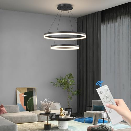 Mikeru LED Rund Esstisch Pendelleuchte, 40+60CM Moderne 2 Ring Indoor Kronleuchter, Dimmbar mit Fernbedienung Deckenbeleuchtung, chandelier Wohnzimmerlampe, Geeignet für Schlafzimmer, Vorraum