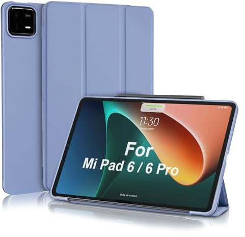 MuyDoux Funda para Xiaomi Mi Pad 6/6 Pro 11 Pulgadas 2023, Tapa Frontal Lisa y Cubierta Trasera Suave, Auto Sueño/Estela, Carcasa Ligera y Delgada para Mi Xiaomi Pad 6/6 Pro, Gris Lavanda
