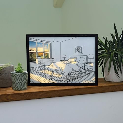 hellum LED Bilderrahmen Schlafzimmer mit Katze, Bilderrahmen mit Licht mit 174 LEDs, 3 Leuchtmodi, mit Batterie (nicht inkl.), Timer, Dimmfunktion 31,3x22,5x4,5cm 525373