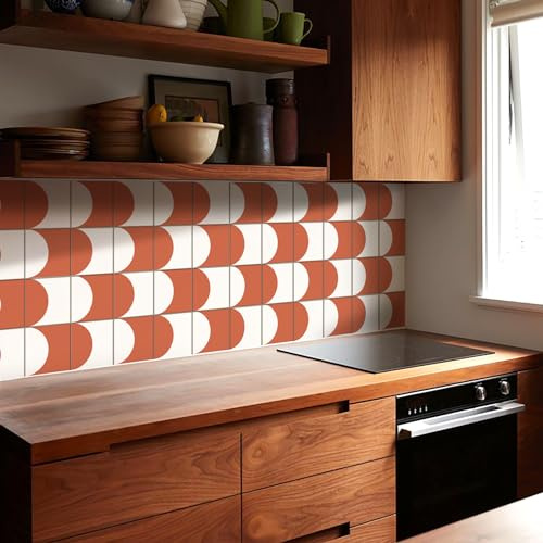 Mosaikfliesen White Brick Red Fliesenaufkleber PVC Hitzebeständig Klebefliesen Küche Bad Wasserdicht Tile Sticker Ölfest Selbstklebende Fliesen Badezimmer Küchenrückwand 20x20cm/24 Pcs