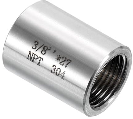 sourcing map NPT 3/8 x1-1/8 304 Stainless Steel Cast Pipe Fittings, Coupling Pipe Connector Adapter Pipe Connection Accessories for Plumbing Industrial and Residential, Silver