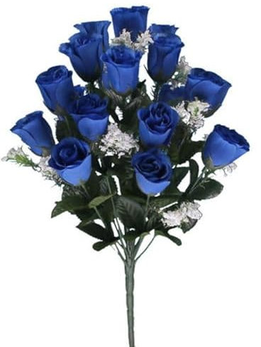 Endless Creations Artificial Rose Buds (18 Heads, 45cm) – Realistic Silk Flower Bush for Weddings, Graveside Memorials, Home Decor & More (1, Royal Blue)