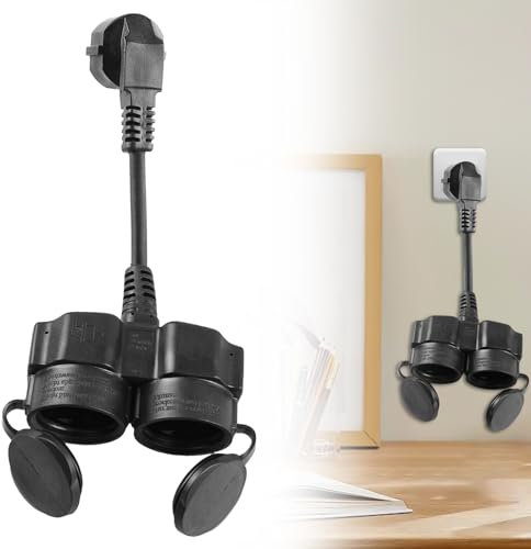 Verlängerungskabel mit 2 Fach Schuko Steckdosen, 5cm Doppelstecker für Steckdose, IP44 Mehrfachsteckdose Außen, Gummi-Kabel, 250V/16A Mehrfachsteckdose-Erweiterungen für Haus, Büro, Küche, Schwarz