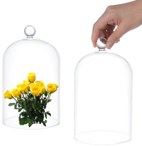 UNICRAFTALE Cloche en Verre Transparent Dôme en Verre Objets de Collection Antique Vitrine Cloche Décorative avec Poignée en Boule pour Plantes Guirlandes Lumineuses Décoration de Table Médaille Photo