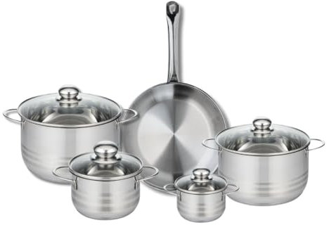 ELO 9871850 Batterie de cuisine 5 pièces, Ensemble de 1 Poêle de cuisson 28 cm et 4 faitouts 12, 16, 20 et 24 cm Elo Profi Brillant, inox, induction