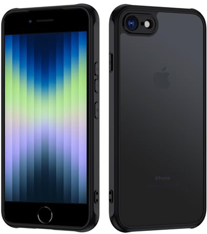 TUUTPU Matt Hülle für iPhone 8/SE 2022/2020/7, Handyhülle mit Vollständiger Kameraschutz Militärstandard FallSchutz Stoßfest Kratzfest Mattierte Durchscheinende Rückseite Schutzhülle, Schwarz