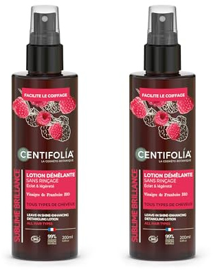 CENTIFOLIA | Lotion Démêlante Sans Rinçage | Démêles sans alourdir les cheveux | Gamme Sublime Brillance | Cheveux Brillants & Souples | Vinaigre de Framboise Bio | 99% Naturelle | Lot de 2x200 mL