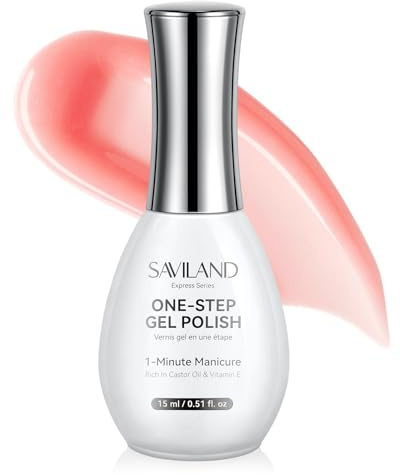 SAVILAND Express One-Step Gel Nail Polish 15ML: 5 in 1 Sheer Pink Gel Polish Foundation Gel Colour & Top Coat Reinforcement in a Bottle for Quick & Easy DIY Glossy Salon Manicures, Requires Curing