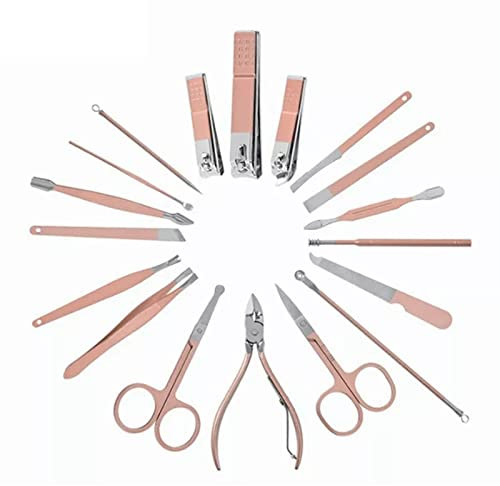 BRRNOO 18 en 1 Conjunto de Manicura Kit de Pedicura de Manicura de Manicura Kit de Cuidado de las Uñas, Cortadores de la Uña y la Uña del Pie, para Viajar o Hogar, con Estuche de Viaje