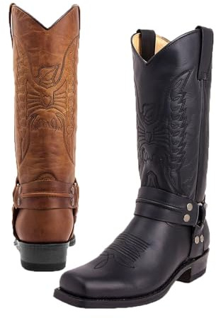 YUMALI Stivali Da Equitazione Steampunk Scarpe Da Metà Polpaccio in Pelle PU Retrò Stivali Da Cowboy Occidentali Con Punta Quadrata per Gli Uomini (Brown,44)