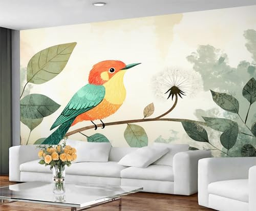 YXQAIED Vogel Tapete - Vintage Blätter Wandbild Tapete für Schlafzimmer & Heimdekoration, tropische Blumen und Vögel, großes Wandbild für Wohnzimmer, nicht selbstklebende Wanddekoration, 20 x 140 cm