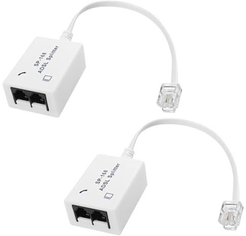 Ujjdwiurgh DSL-Filter-Splitter, ADSL-Splitter, Splitter für Telefonleitung, Stecker auf 2 Buchsen, RJ11, 6P4C/6P2C, Telefon-Modem-Konverter, Adapter, 2 Stück
