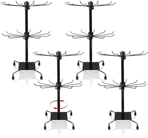 JTKDG 4er-Set Metall Schmuckständer Drehbar - 2-stufig & Höhenverstellbar | Verkaufsständer mit 20 Haken für Ketten, Armband & Ohrringhalter, Display Ständer für Laden & Flohmarkt, Schwarz