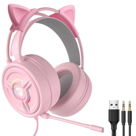 budiniao Cuffie da gioco USB da 5 mm con suono stereo 4D e comode cuffie traspiranti per giocatori. USB + 3,5 mm con microfono per computer. Trave per la testa a sbalzo leggera professionale.