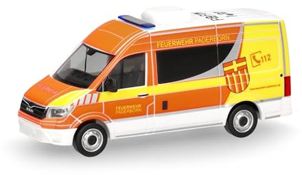 Herpa Modellauto MAN TGE Halbbus Hochdach Feuerwehr Paderborn, Miniatur im Maßstab 1:87, Sammlerstück, Made in Germany, Modell aus Kunststoff