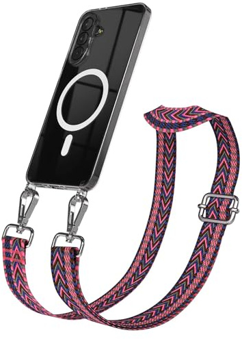 EAZY CASE Handykette - Verstellbares Taschenband kompatibel mit Galaxy A37, Schulterriemen, Handykordel mit Silikon Hülle, Qi Charging kompatibel, Umhängetasche, Pink Blau Silber