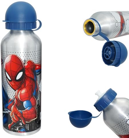 SRV Hub Spider-Man Silver Aluminium Water Bottle for Kids | 500ml BPA-Free, Leakproof & Portable Drinking Bottle for Everyday Use