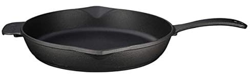 LAVA Cookware Gusseisen emailliert Grillpfanne mit Metallgriff, 2 Ausgiesser, rund, 28 cm, schwarz