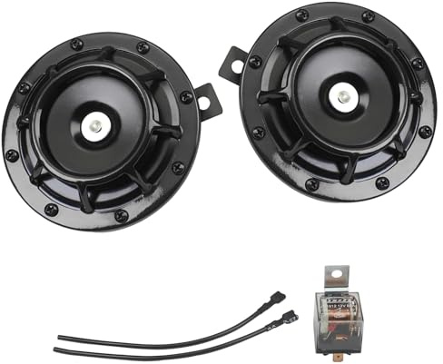GAMPRO Autohupensatz 12V 135db Super Loud Hochton und Tiefton Metall Twin Horn Kit mit Halterung für Autos LKW SUVs Wohnmobile Vans Motorräder Offroad Boote (Schwarz)