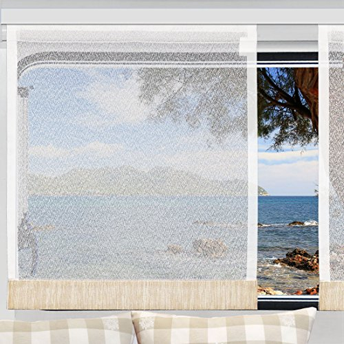 SeGaTeX home fashion Flächengardine Wohnwagenstore Smilla weiß-beige Caravan-Gardine mit Profilen Tunnelband Höhe 80-100 cm, Breite wählbar