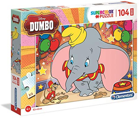 Clementoni 23728 Maxi Dumbo – Puzzle 104 Teile ab 4 Jahren, farbenfrohes Kinderpuzzle mit extra großen Puzzleteilen, Geschicklichkeitsspiel für Kinder