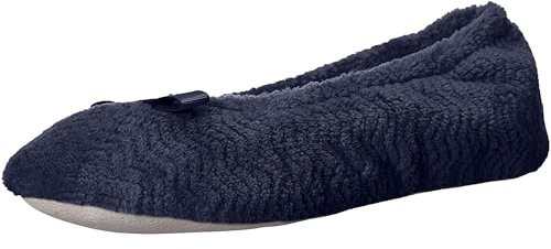 isotoner Chevron Microterry Ballerina Women's Slipper Ballet Flat, Navy Blue, 7.5/8 UK