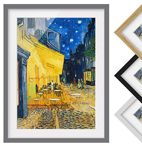 Bild mit Rahmen - Vincent Van Gogh - Café-Terrasse in Arles - Grau, 70 x 50 cm