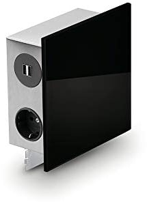 MIRA Quad Glas-USB Steckdosenelement Schwarz - Schuko 3-Fach und 2-Fach USB-Port/Steckdosen