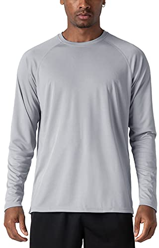 KEFITEVD Herren Funktionsshirt UPF 50+ UV Schutz Langarm Rash Guard T-Shirt Segeln Kanu Outdoor Longsleeve Board Surfen Freizeit Shirt Atmungsaktiv Grau L