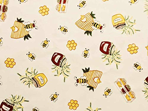 Bienen und Honig Stoff | Produkt hergestellt in Italien | 100% Baumwolle | Stoffbreite: 180 cm | Pro Laufmeter