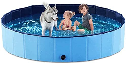 Paddling Pool for Pets and Kids,(L: 120 x 30 cm) Foldable Dog Swimming Pool PVC Non-Slip Bathing Tub Sturdy Children Pet Dog Paddling Bathing Pool for Garden Patio Bathroom