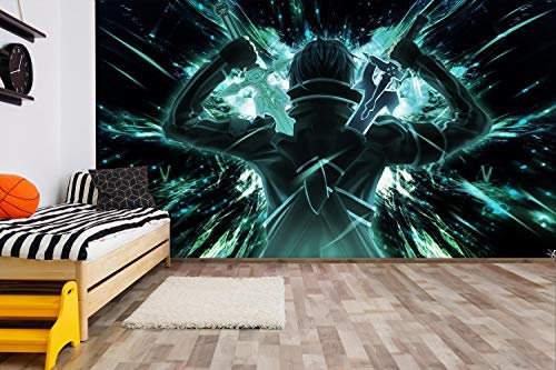 ZXJWZW Sword Art Online 3D Papier Peint Murale Bande Dessinée Affiche Le Fond Photo Papier Peint Art Accueil Décoration Enfant Dessin Animé Chambre Anime Wallpaper,150Cmx105Cm(W×H)