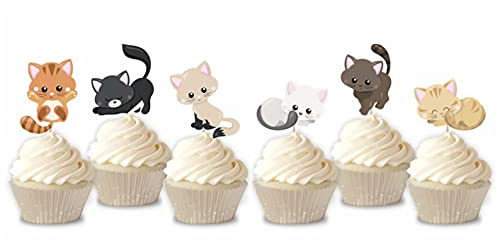 Mirabuy Cupcake-Aufsätze mit niedlichem Katzen-Motiv, für Geburtstagspartys und Geburtstagspartys, 48 Stück