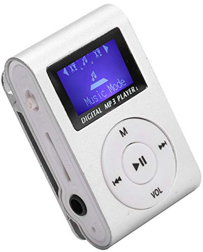Mini MP3 player,Mini LCD Screen Display USB Music Player,with Earphones,Ultra-light Clip-on Player,Metal Shell,Support 32G,Suitable for Sports,Listening to Music(Silver)