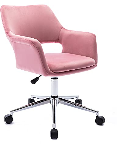 Mingone Armlehne Bürostuhl mit Wippenfunktion Computerstuhl Schminkstuhl Einfacher Sessel Arbeitsstuhl mit Rückenlehne Samt Drehstuhl Hebestuhl, Rosa