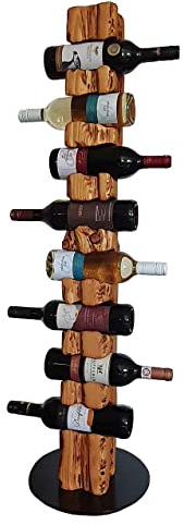 Wood & Wishes – Rustikaler Weinständer, Weinregal, Weinhalter aus massivem Holz; gefertigt in Handarbeit für 8 Flaschen Wein; Höhe 113 cm Ø 30 cm; Treibholzoptik; Landhausstil; dekoratives Unikat