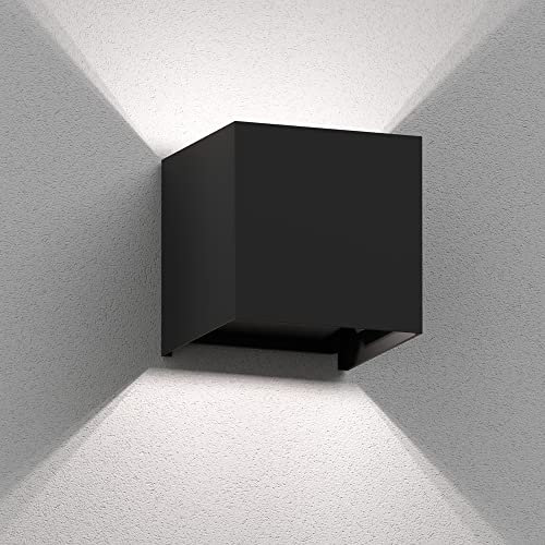 ledscom.de Wandleuchte CUBEL für außen, schwarz, IP65, Up & Downlight, quadratisch + LED Lampe 596lm, weiß
