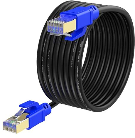 Cable Ethernet CAT 8 al aire libre de 20 m, cable Ethernet CAT8 de alta velocidad S/FTP Lan alambres Internet, cable de red RJ45 más rápido 40 Gbps 2000 Mhz cable de conexión blindado resistente 20 M