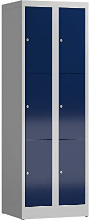 Lüllmann 6 Fächer-Spint Schließfachschrank kompl. montiert und verschweißt Wertfachschrank Fächerschrank Spind Umkleideschrank (RAL 7035/5010 lichtgrau/enzianblau)