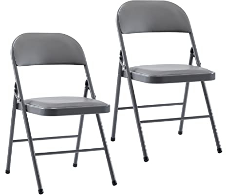LeChamp Klappstühle für den Innenbereich, gepolstert, PU-Klappstuhl, starker Metallrahmen, langlebig, Bürostuhl, bequem, zusammenklappbar, Esszimmerstühle, Schreibtischstuhl, dunkelgrauer Stuhl, 2