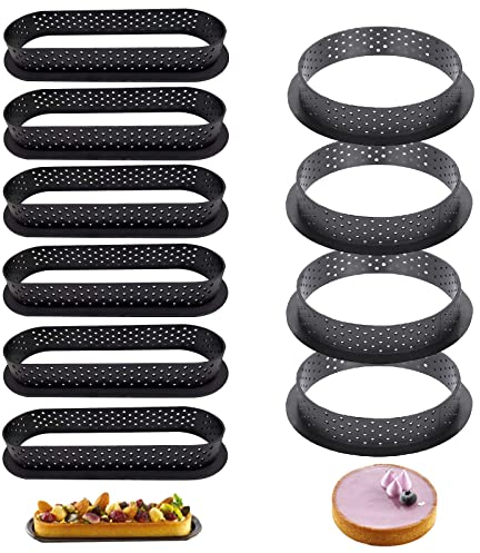 Tallgoo Moule à GâTeau 10 PièCes,moule tartelette,moules Ronds Cuisson Anneaux perforés, Anneau de Coupe-Pâtisserie Antiadhésif pour La Décoration de Gâteau