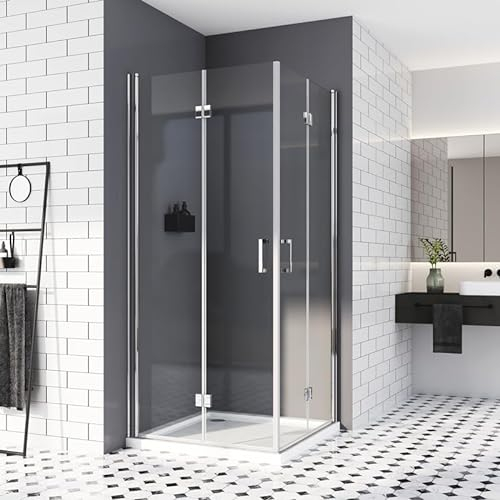 Duschkabine 70x90,Eckeinstieg Falttür Dusche 180º Duschtür Duschabtrennung 6mm Nano Beschichtung ESG Glas 195cm