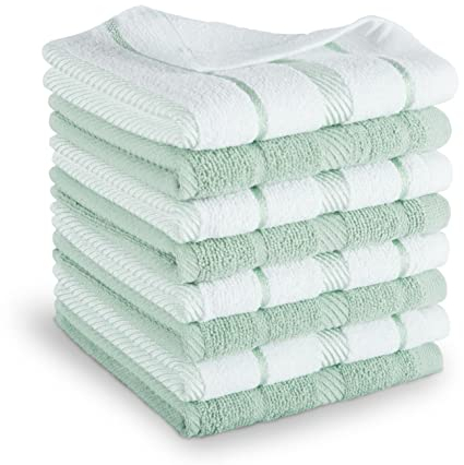 KitchenAid Albany Geschirrtuch-Set, Pistazie/Weiß, 30,5 x 30,5 cm, 8 Stück